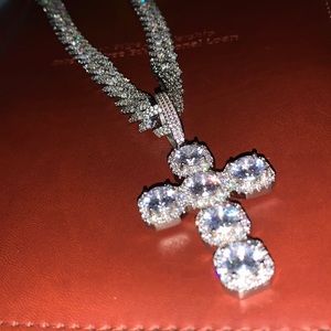 Bust Down Cuban and Cross Chain w/ another chain